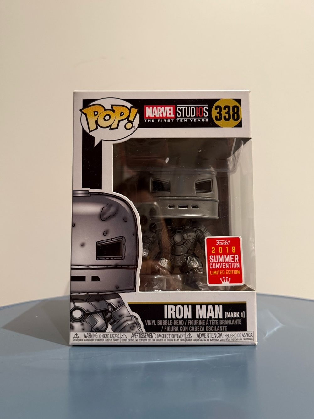Funko Pop! Marvel Studios Iron Man (Mark 1) #338 SDCC Vaulted with Pop Protector